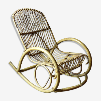 Rocking chair in vintage rattan from Rohe Noordwolde