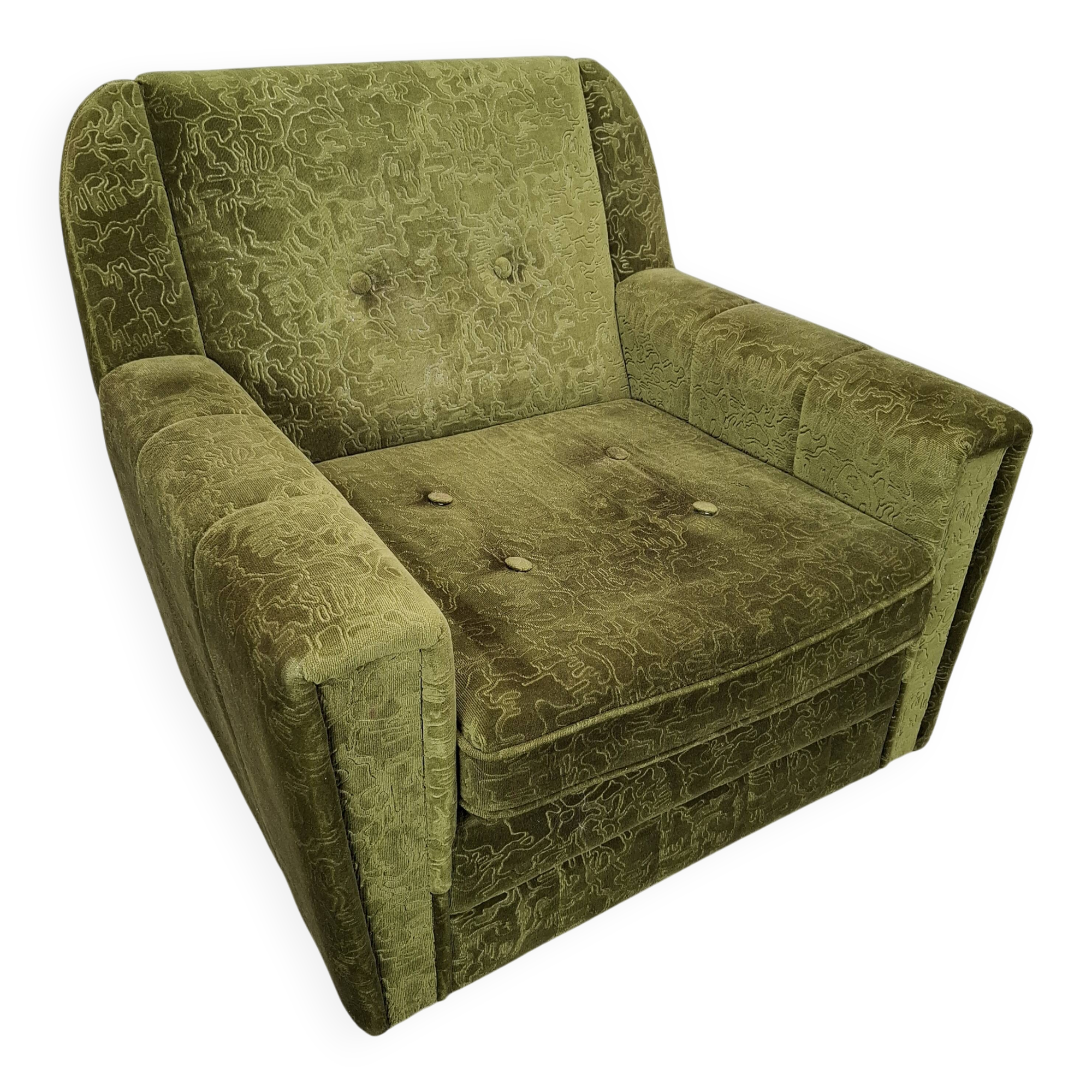 Mid-Century Czechoslovak Green Plush Armchair, 1970s