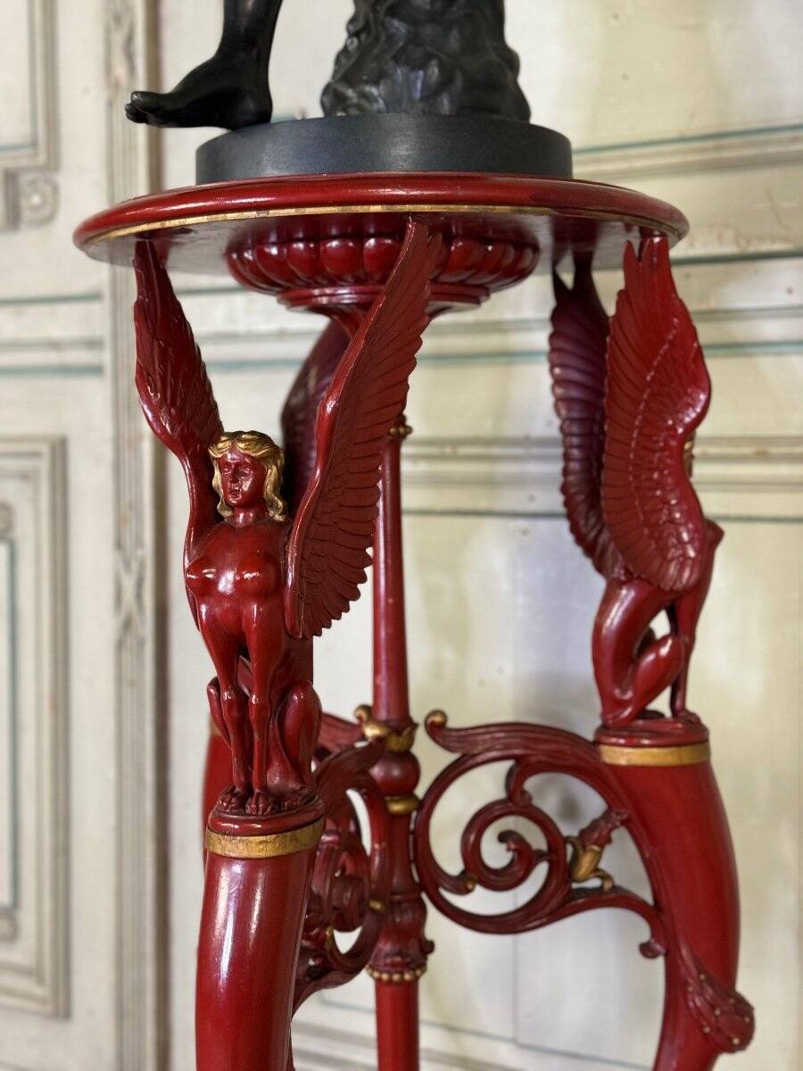 Athenian carved wood, red patina imitation of red marble