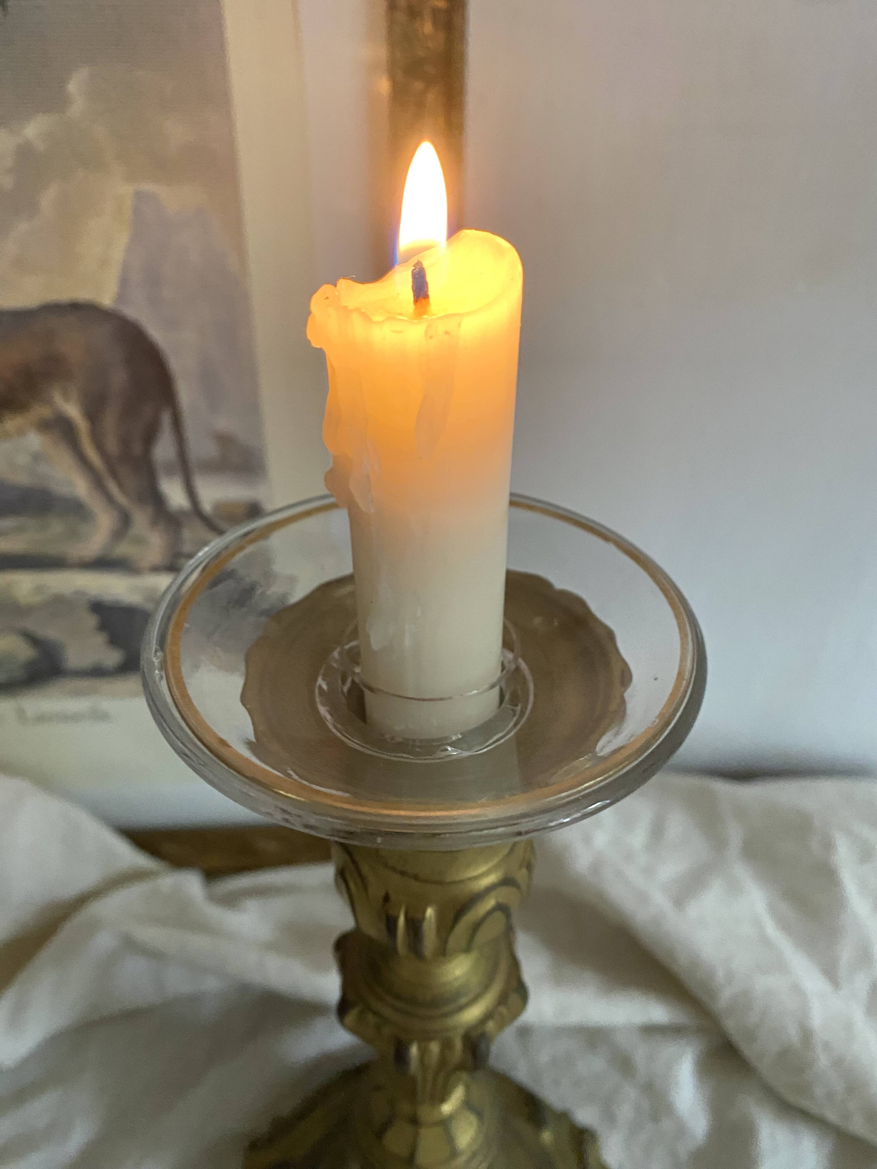 Large antique bronze candle holder 26 cm Louis XV style