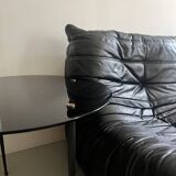 Vintage round black glass coffee table, 1950s