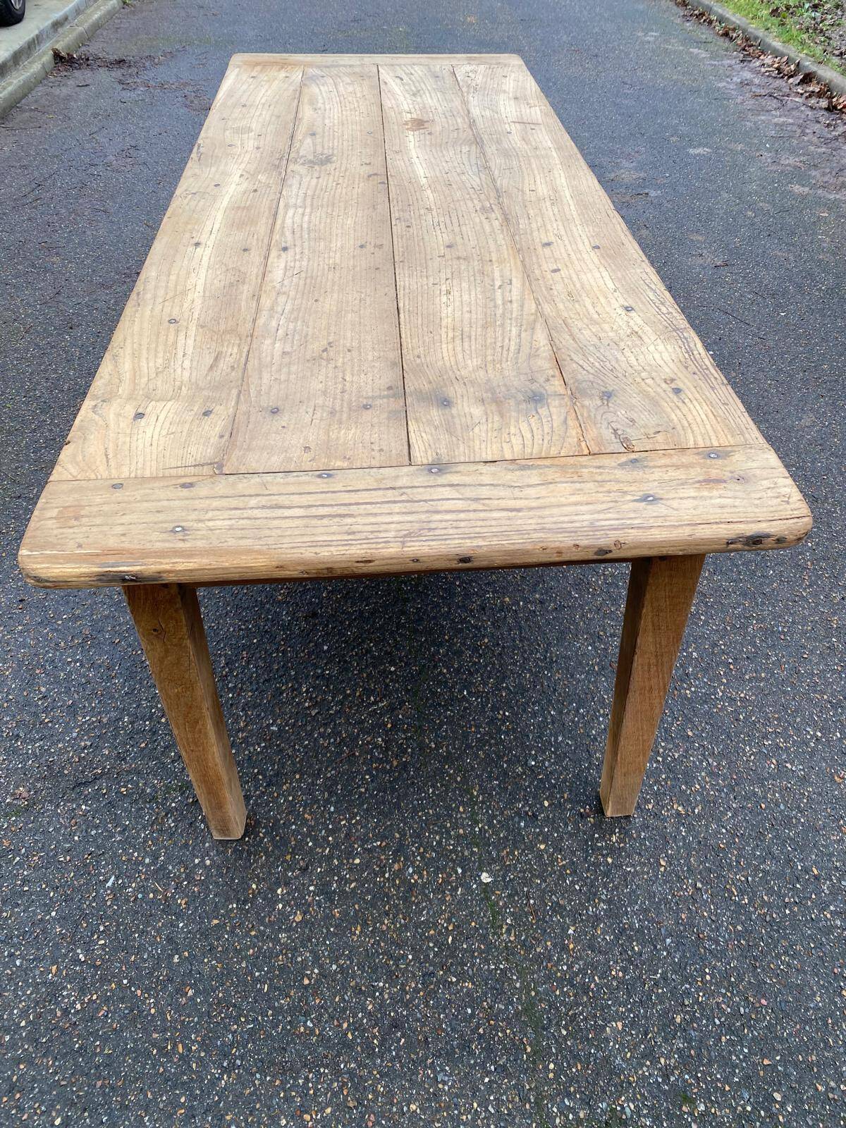 Table de ferme rénovée en chêne massif du 18ème avec tiroir 220cm