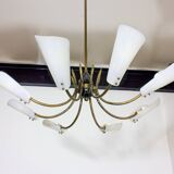 Vintage Italian radial spider chandelier with frosted shades, 1970s