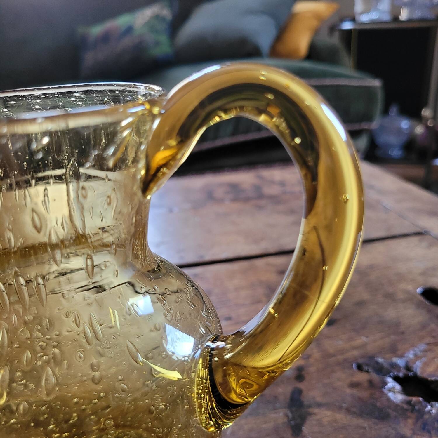 Amber bubble glass pitcher
