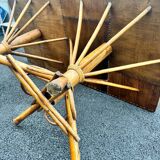 Vintage 50s set: large table - tripod base and woven chestnut benches