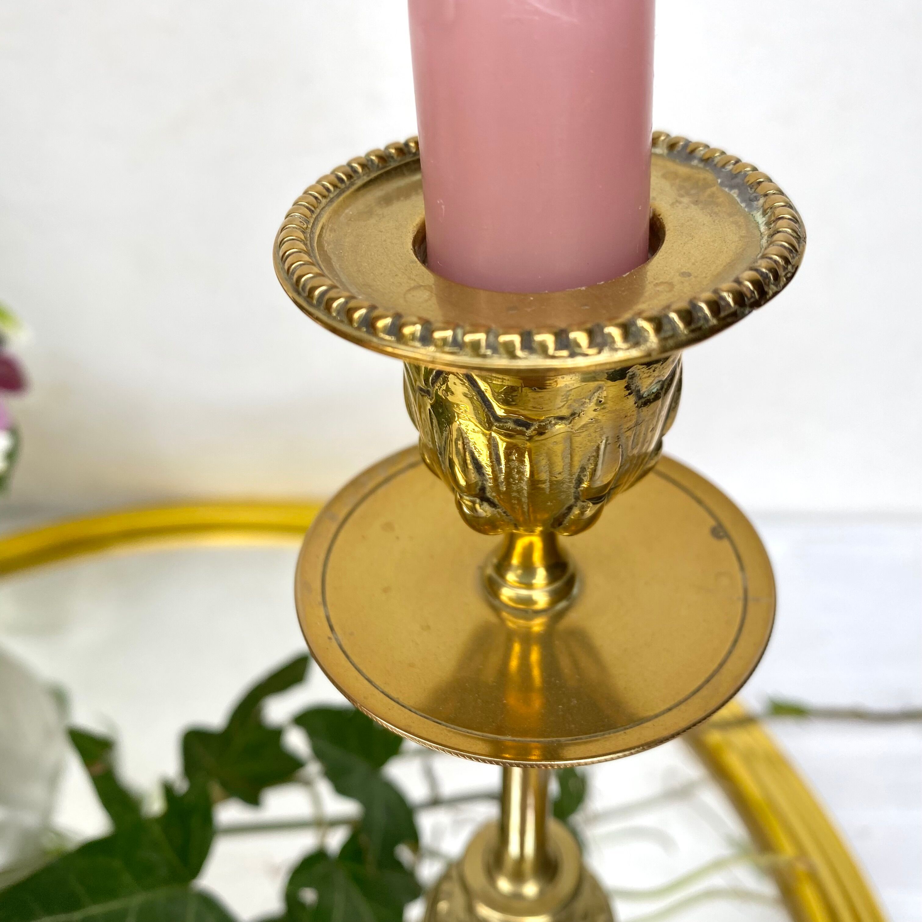 Golden brass candle holders