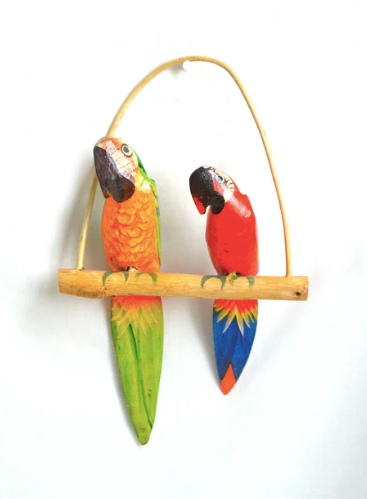 Duo de perroquets en bois