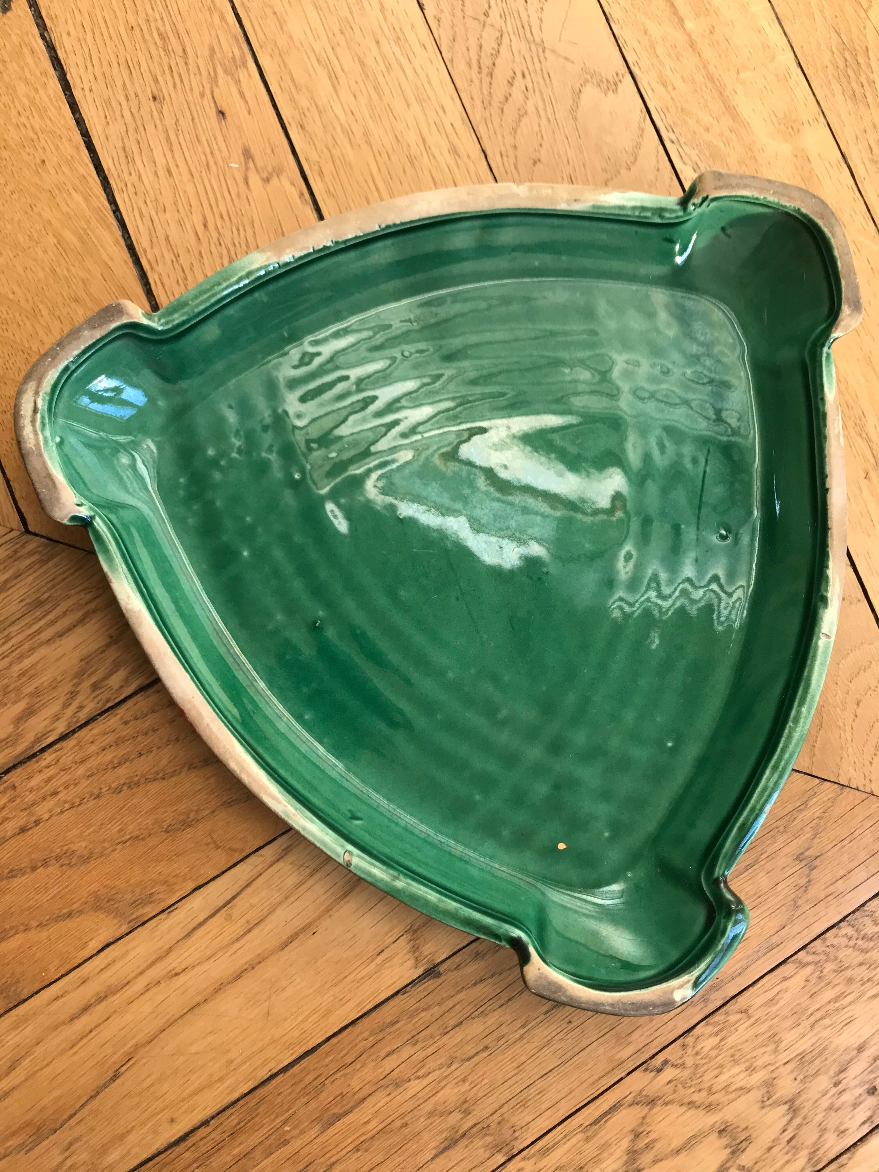 Dessous de plat art deco vert et doré faïence