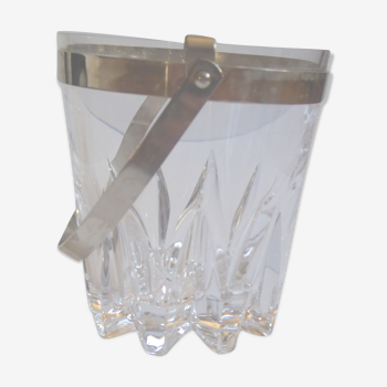 Ice cube bucket made of cast glass and silver plated metal