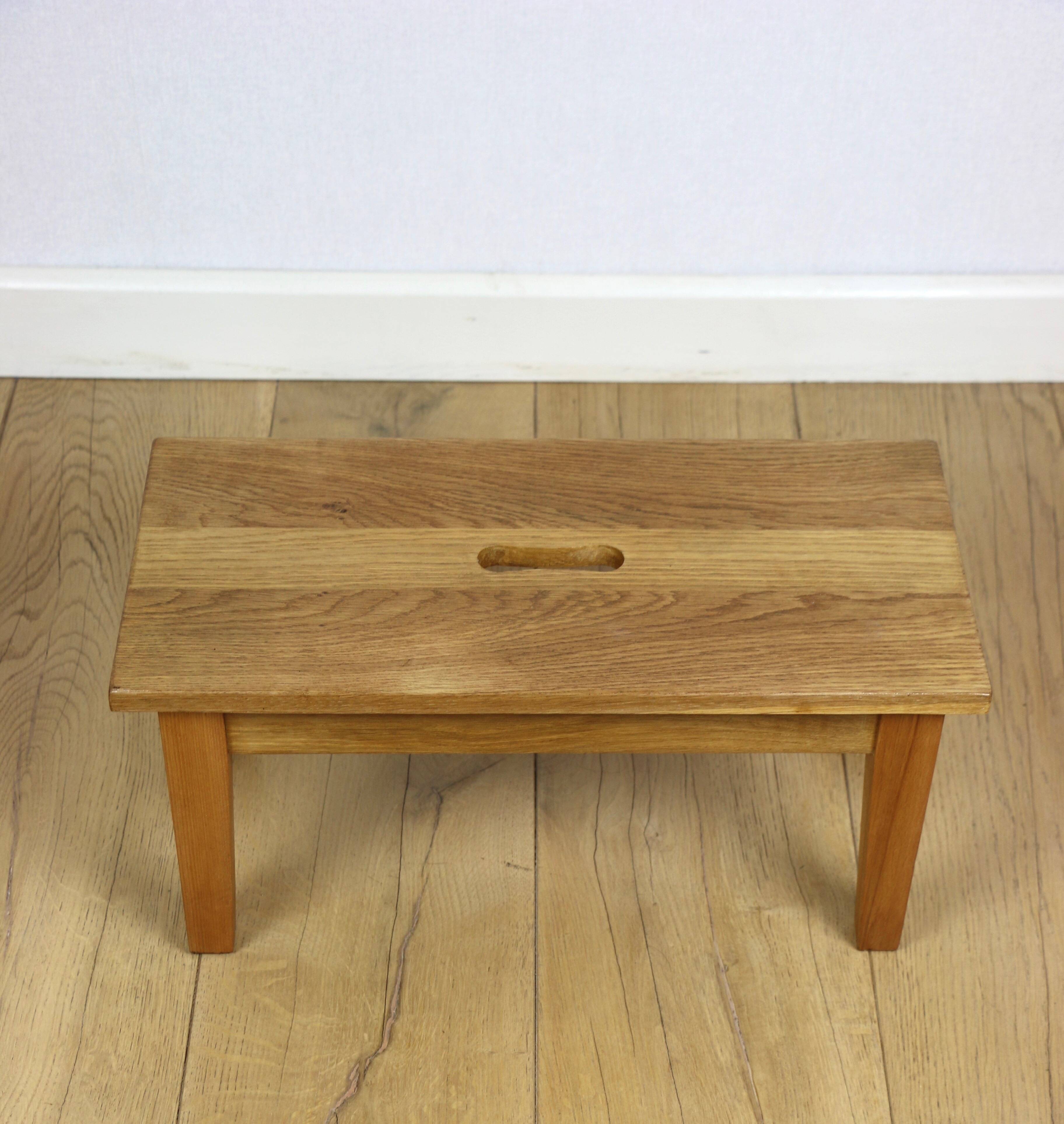 Wooden stool low rectangular seat ash wood