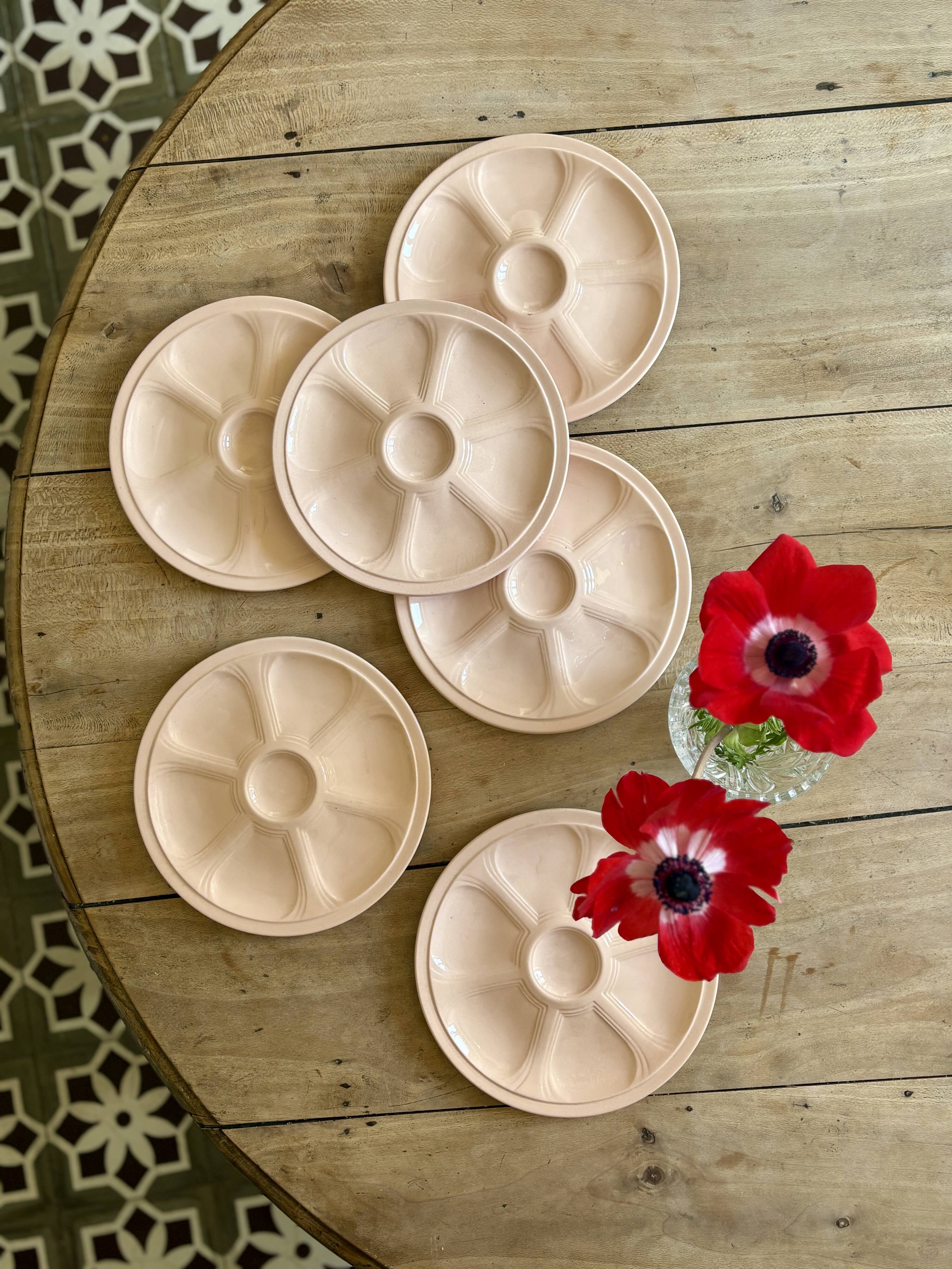 Set of 6 vintage pink oyster plates Digoin Sarreguemines