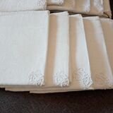 Tablecloth and its 12 damasee towels floral decorations rockery embroidered monogram