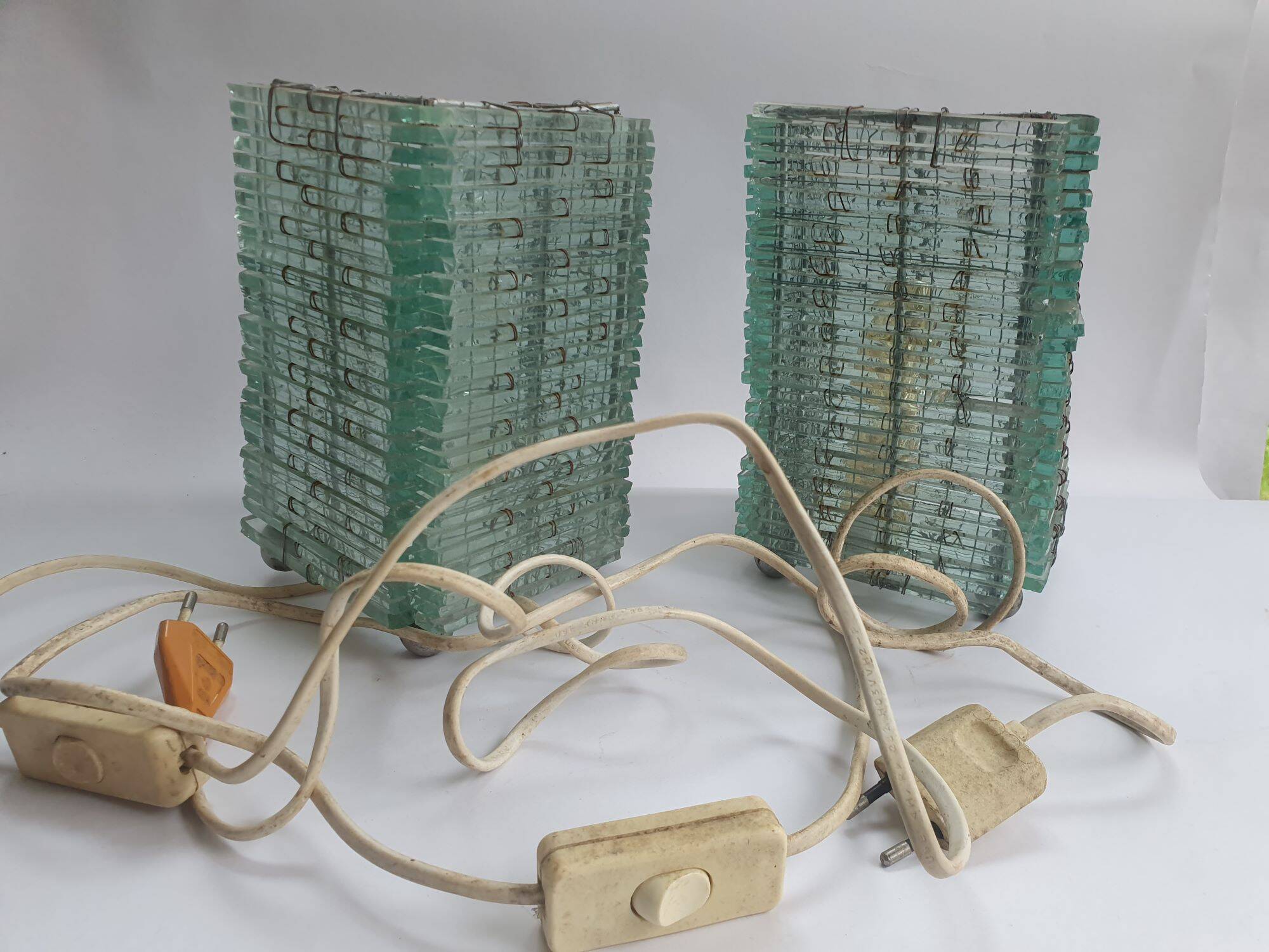 Pair of 80s glass slat lamps