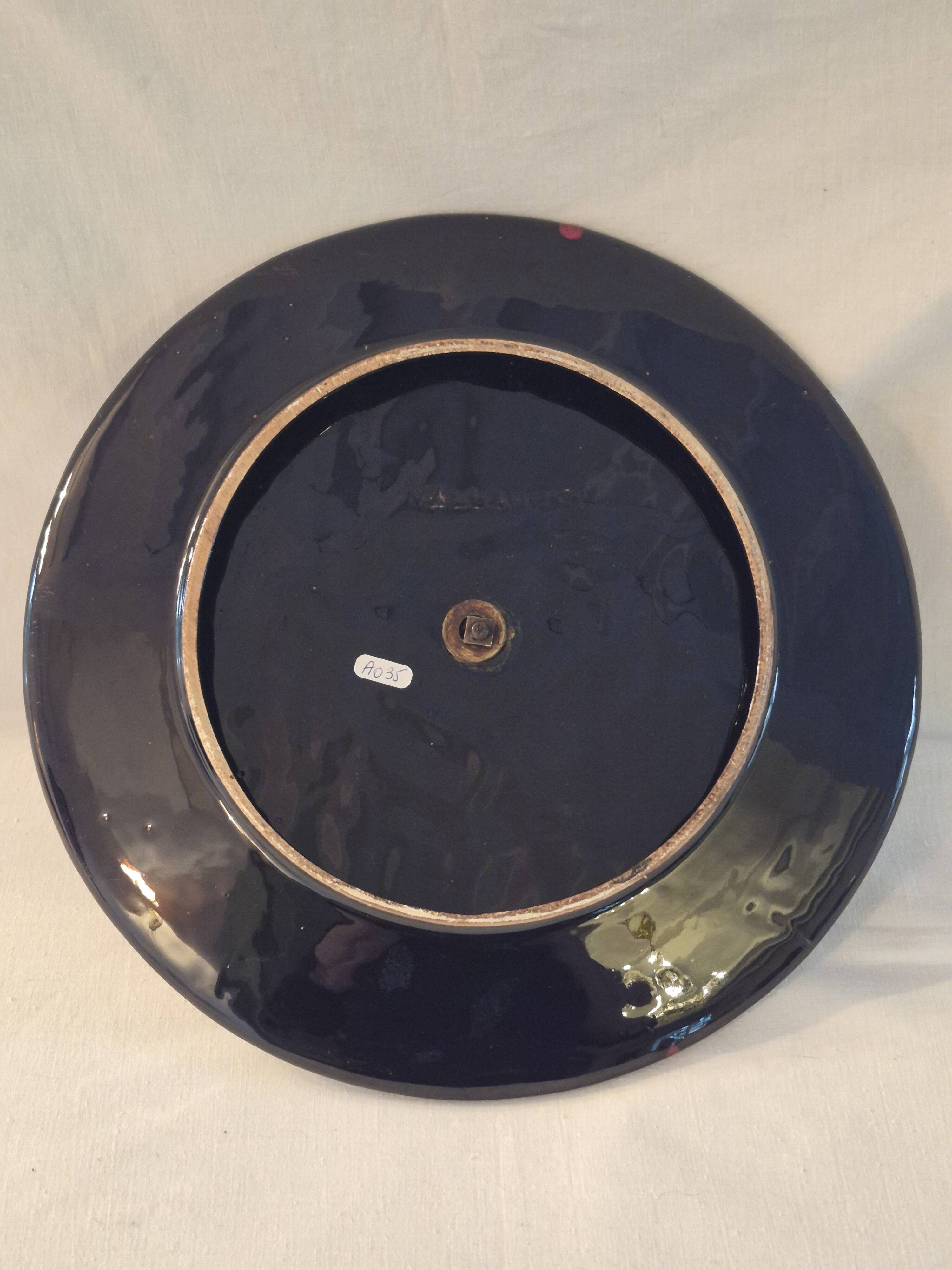 Cheese platter Vallauris glazed ceramic black red A035