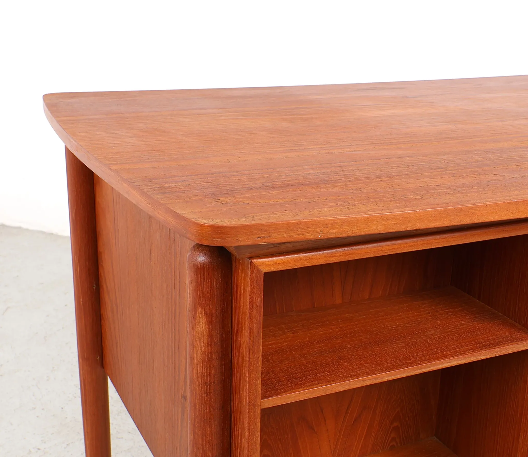 Danish teak writing desk with open storage compartment, 1960s
