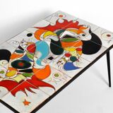 Mid Century Italian Modern Iron Table with Tiled Top and Abstract Motif