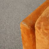 Canapé orange cuir suédé et acier. Circa 1970