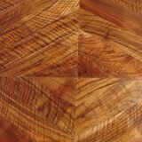 Walnut table with wood marquetry, 2 extensions.