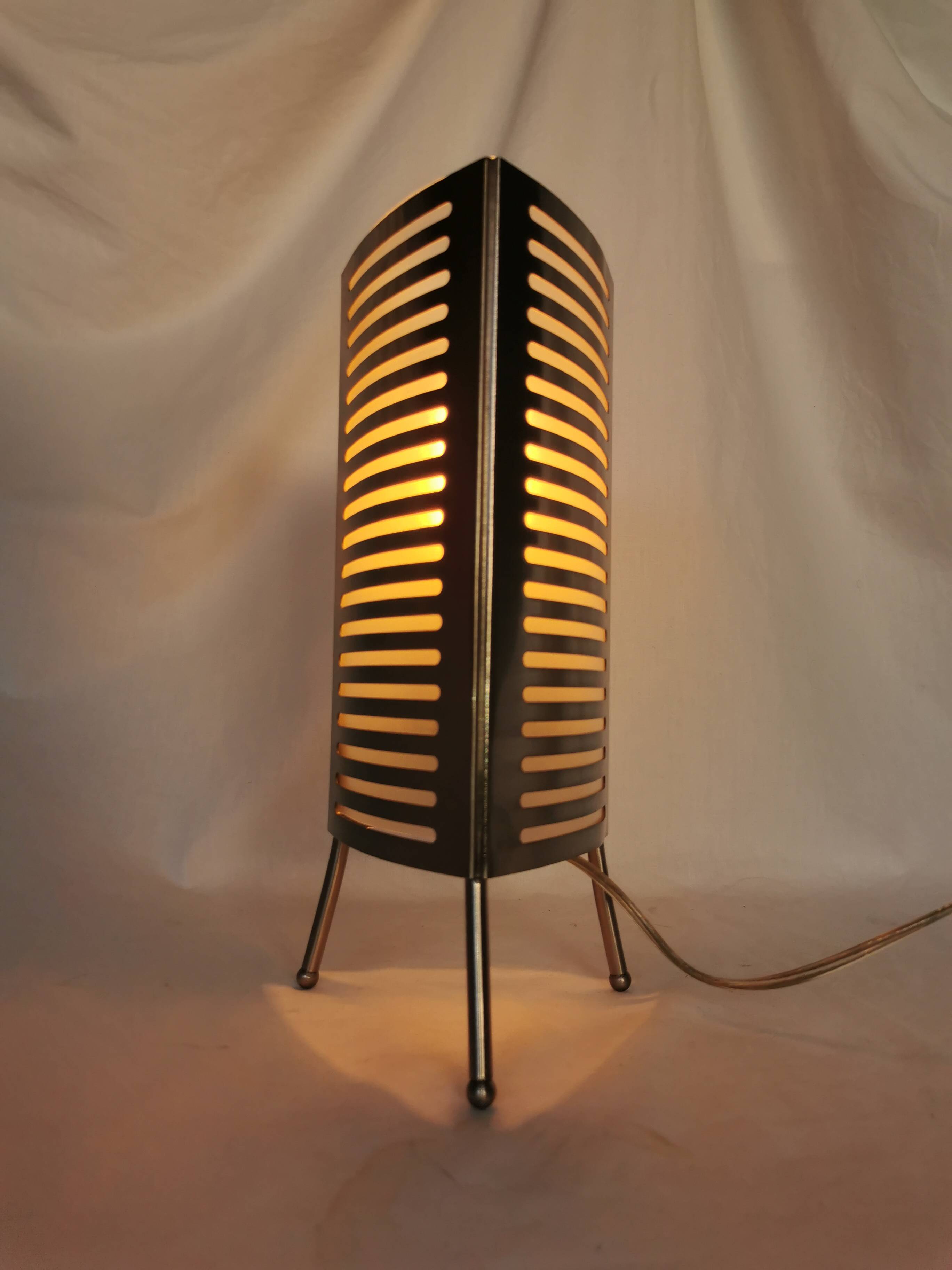 Openwork stainless steel table lamp, Sweden, 1990