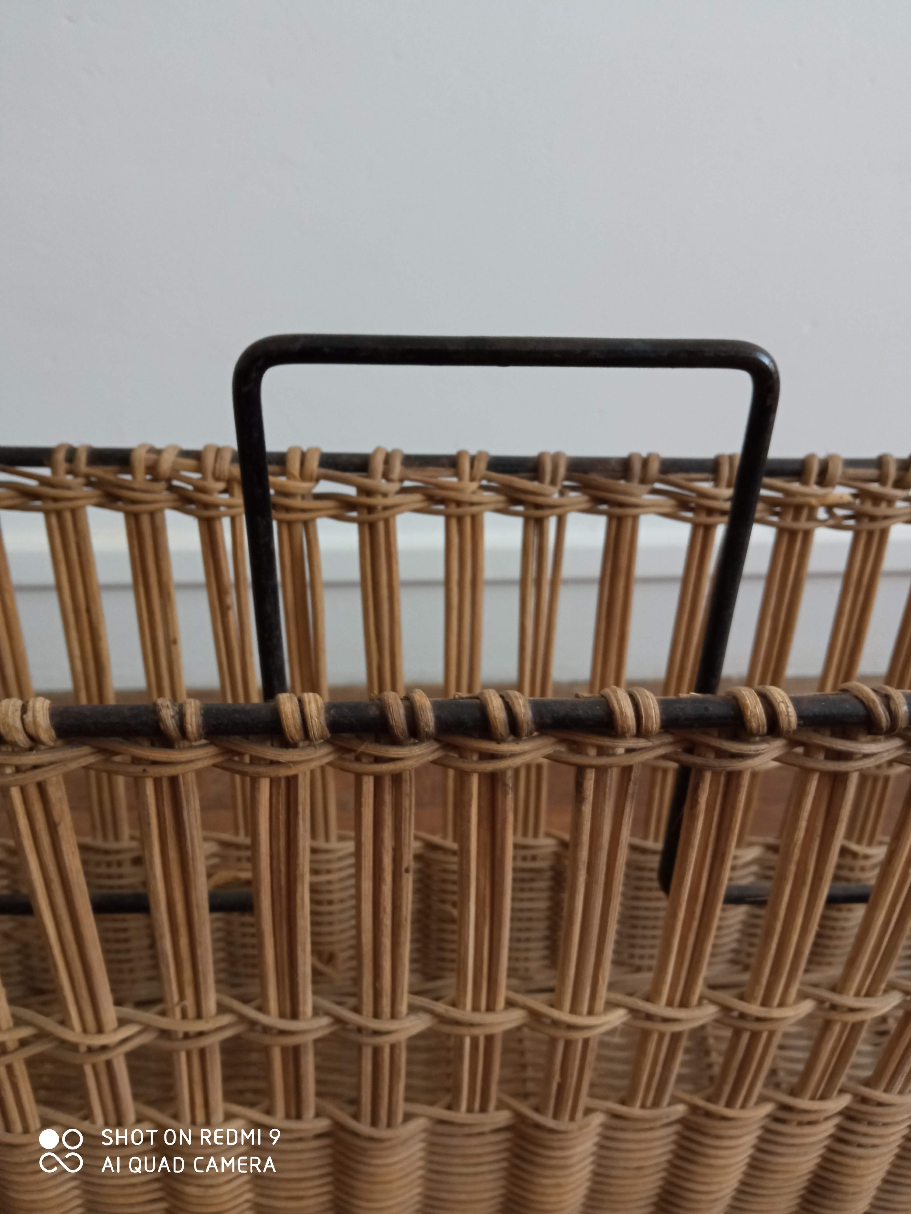 Metal magazine door and vintage rattan