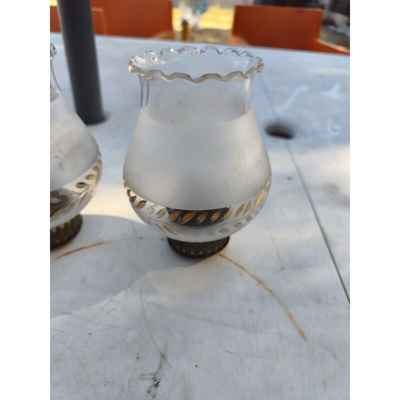 Pair of glass and brass tulips with gold decoration.
