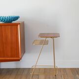 Small brass side table with a teak top, 1960.