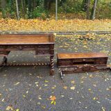 19th-century Renaissance carved oak desk with chair