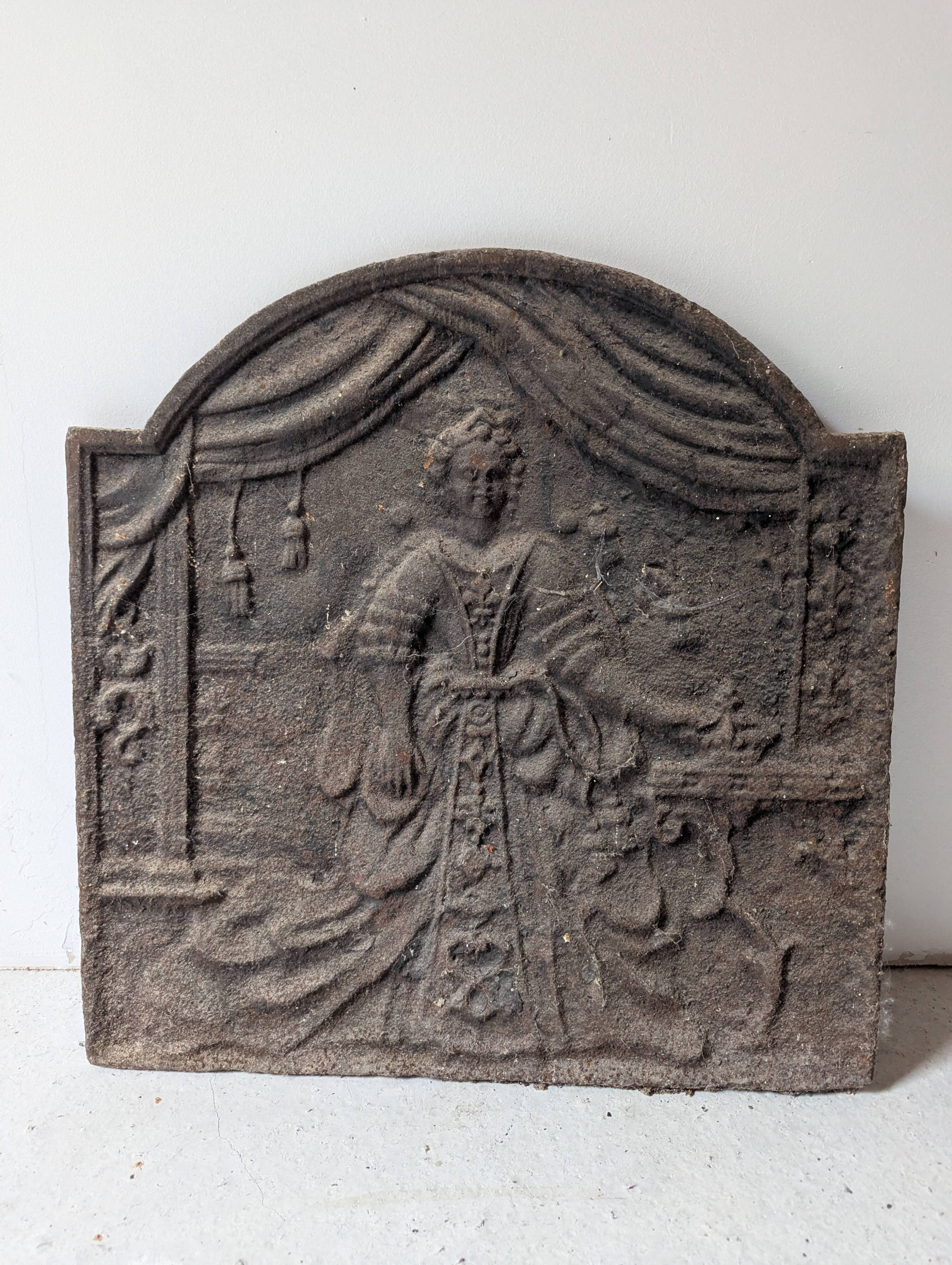 Antique cast iron fireback – baroque female scene