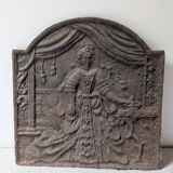 Antique cast iron fireback – baroque female scene