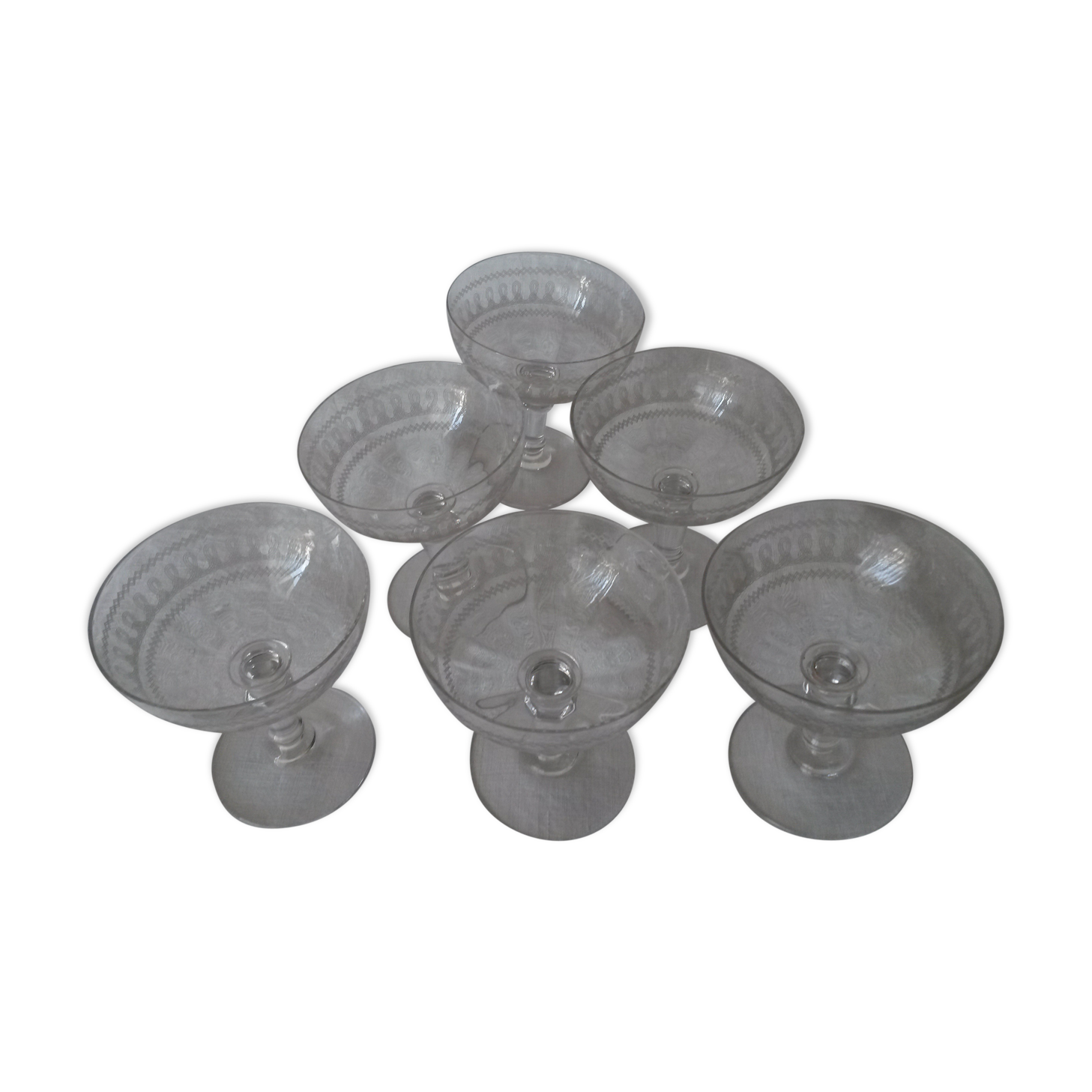 Six old champagne in serious crystal cups