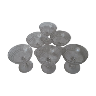 Six old champagne in serious crystal cups