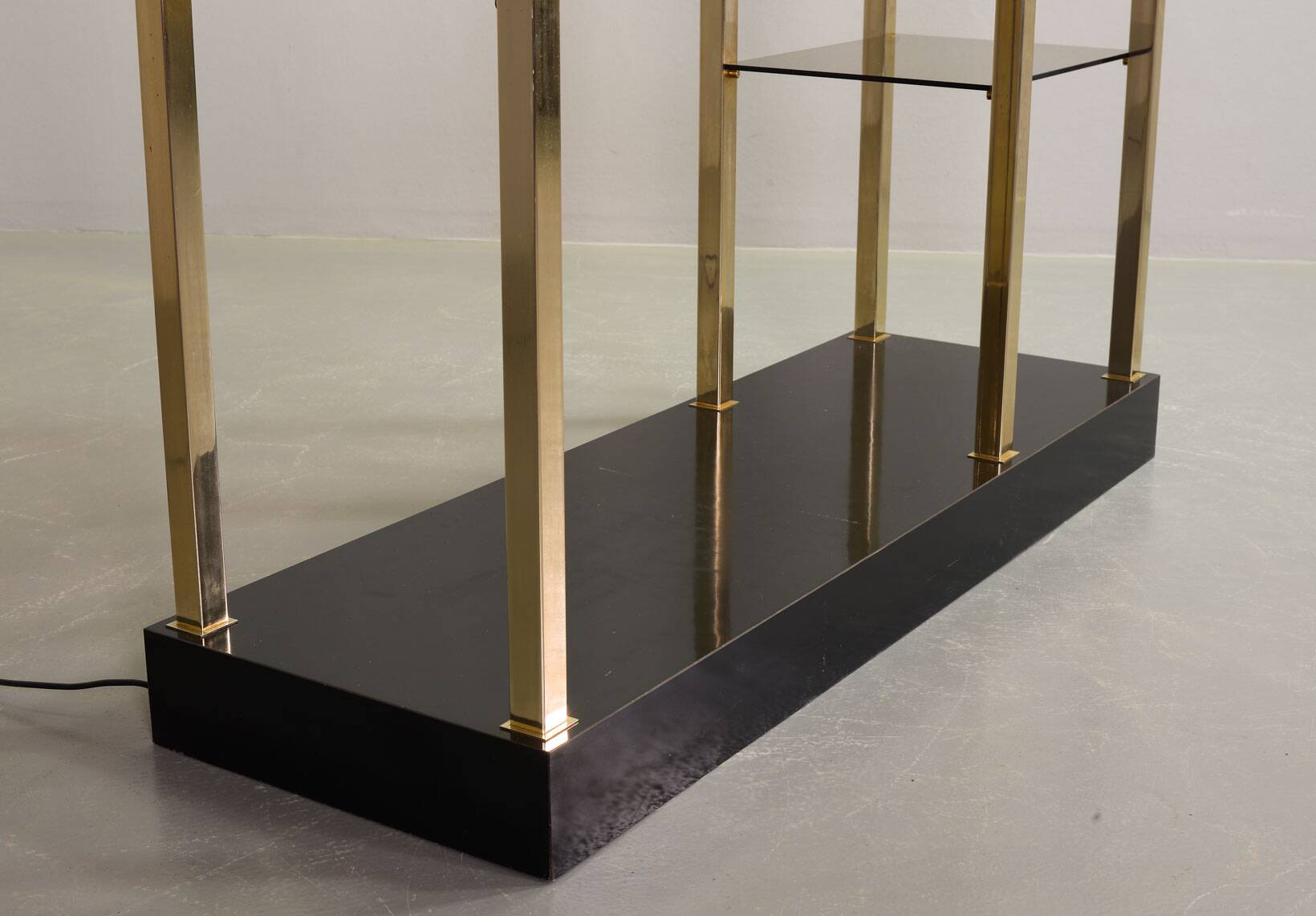 Black Belgo Chrom Hollywood Regency 20 Carat Gold Plated Shelving Unit 70s