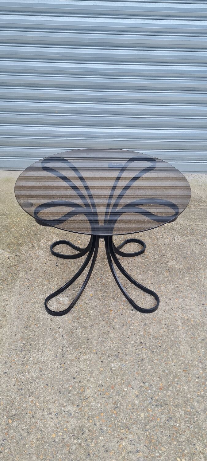 Space Age table in steel with smoked glass top, 1970