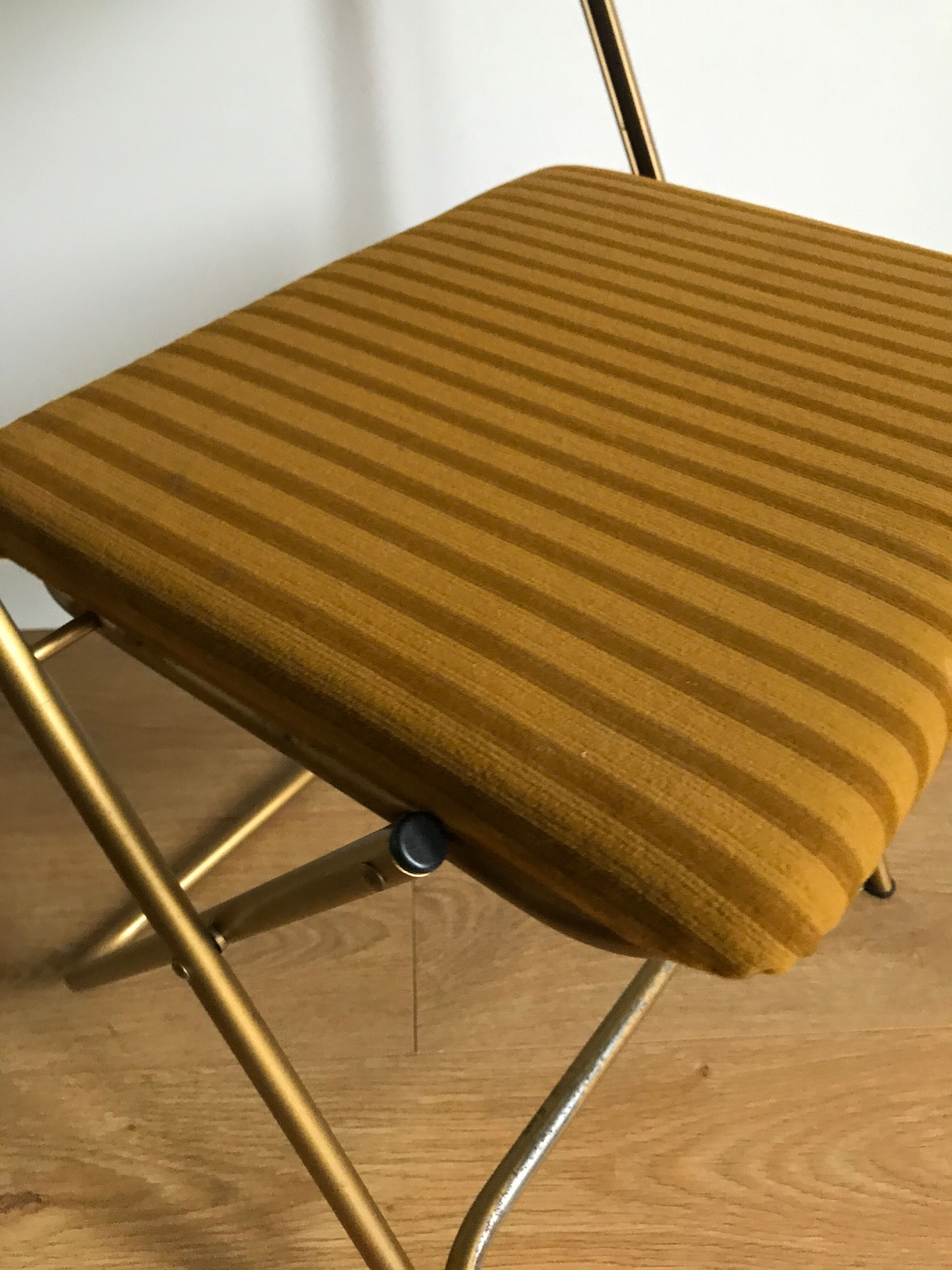 Vintage folding chair lafuma chantazur with striped gold fabric