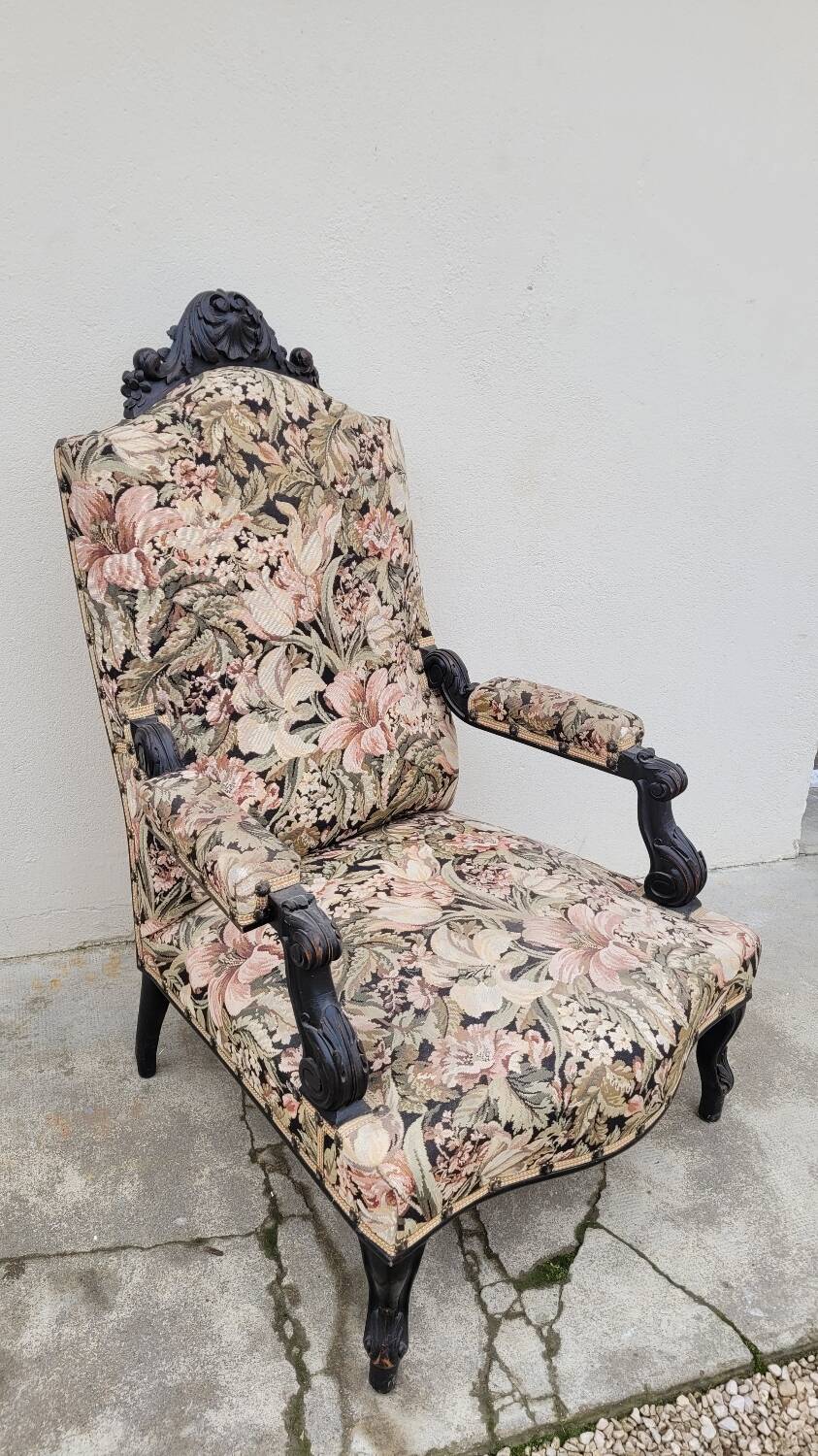 Napoleon III period armchair with floral tapestry, 19th century