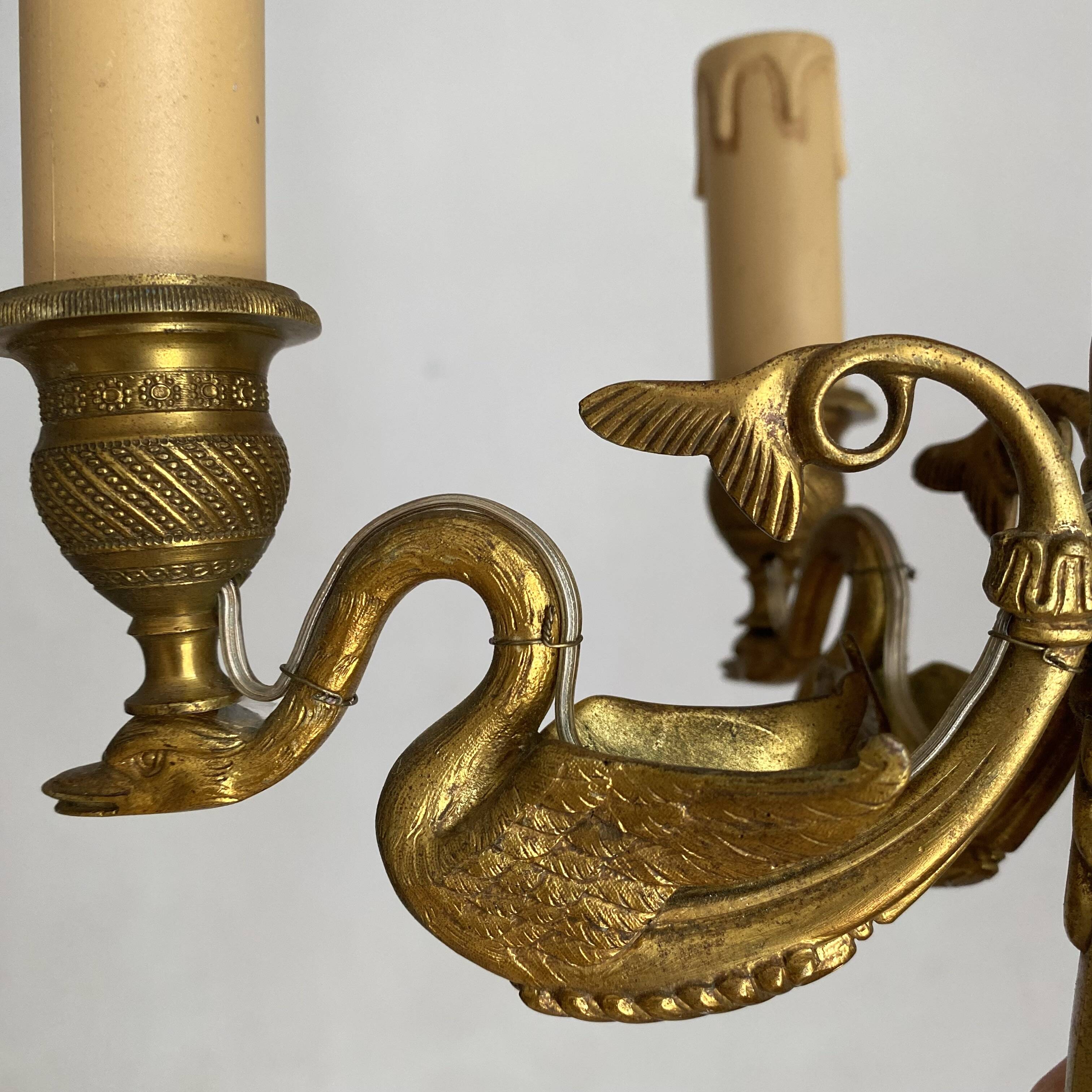 Paire d'appliques doubles en laiton style louis XVI décor de cygnes