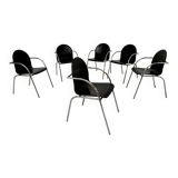Lot 6 chaises en cuir noir et pied tubulaire design italien année 70