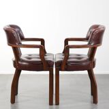Set of two brown cowhide leather Chesterfield dining chairs