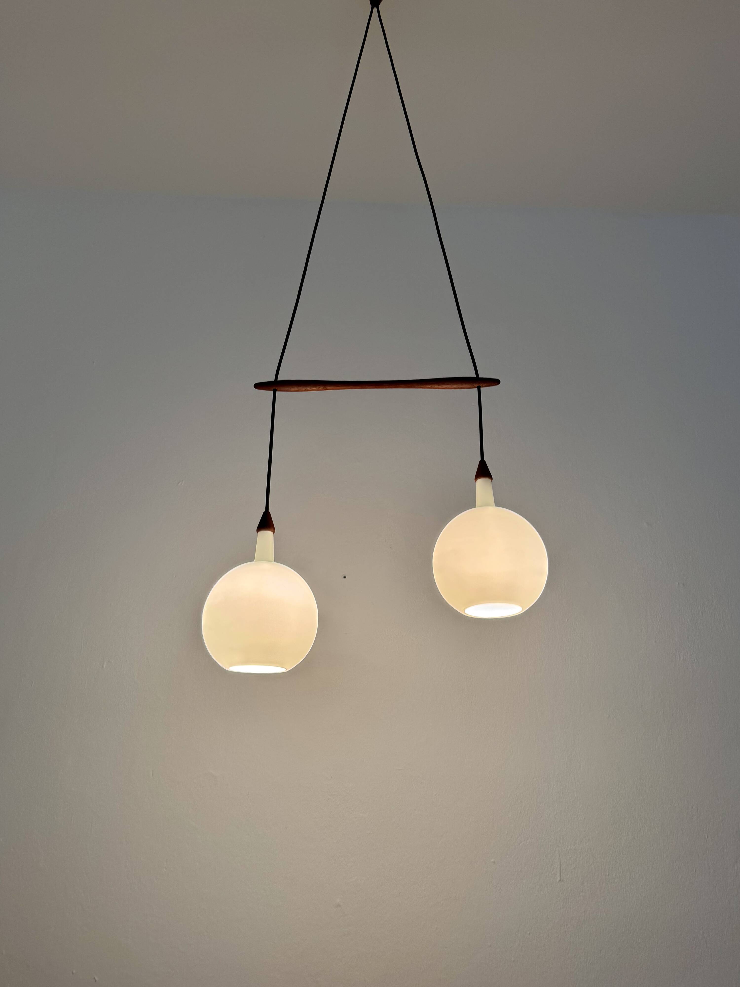 Danish Opaline and Teak Cascading Lamp by Nordisk Solar