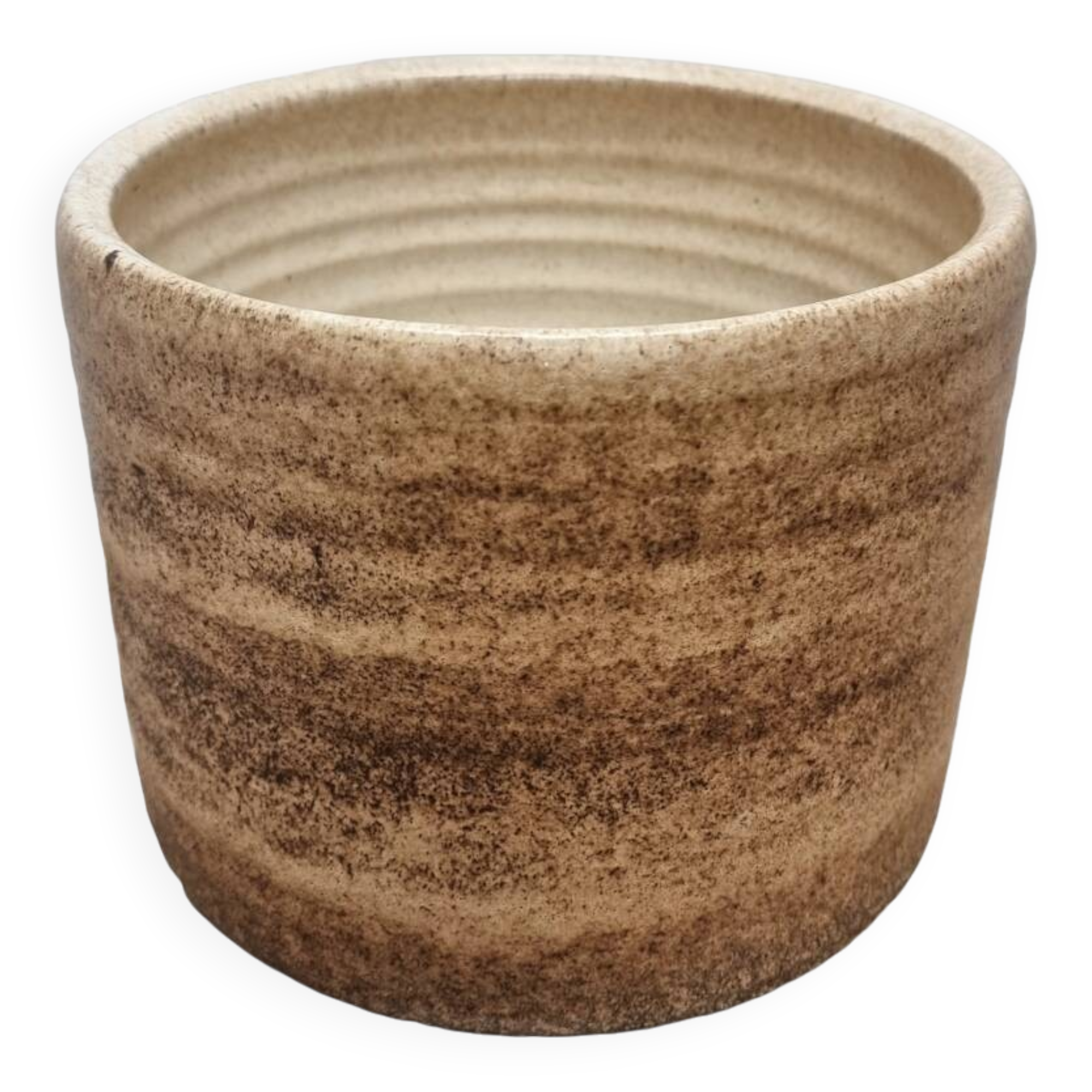 Pot de fleurs vintage en faïence marron, milieu du siècle