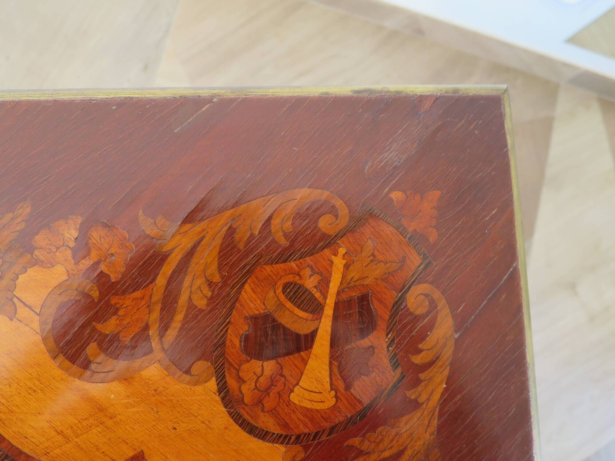 Rare - portfolio game table in marquetry and decorative bronze - Louis XVI style - Early 1900