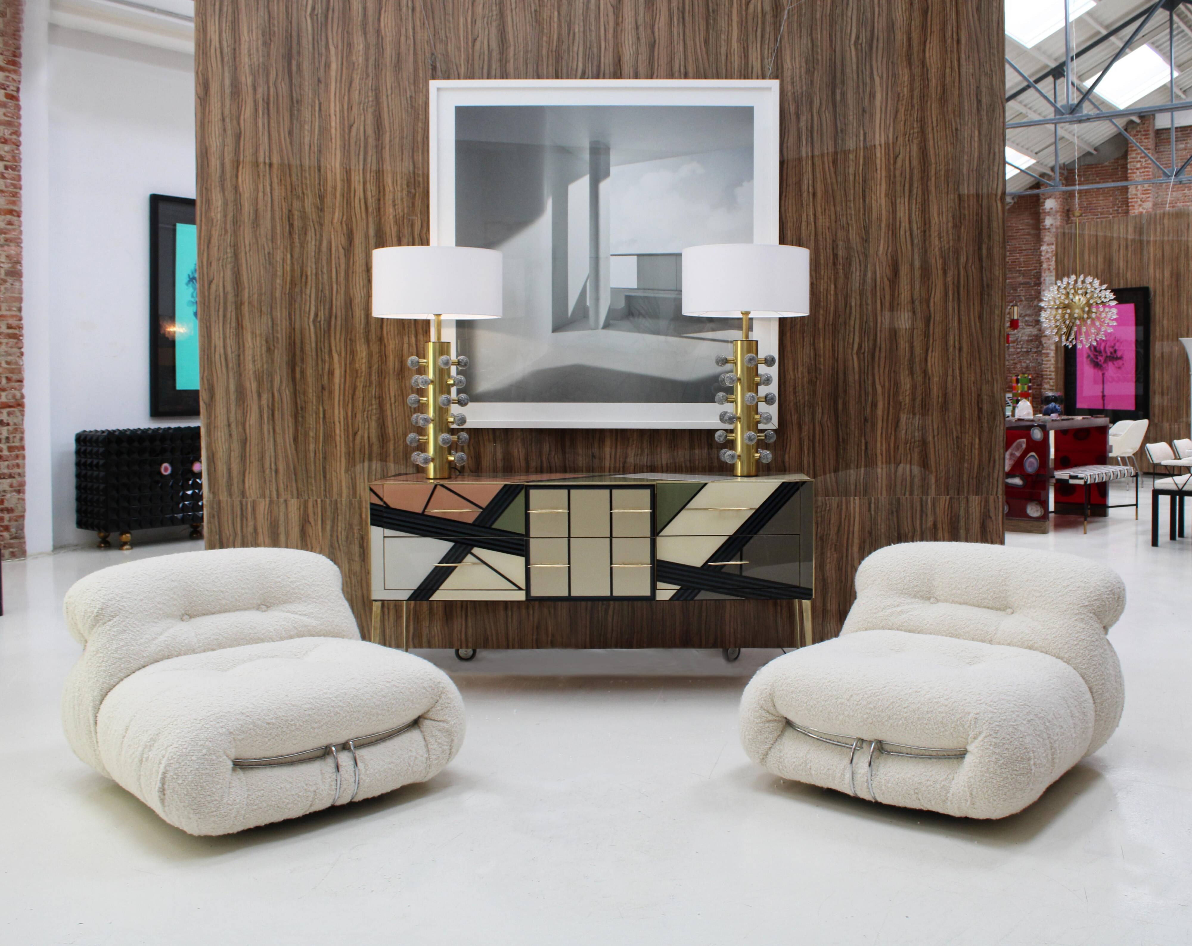 Midcentury White Wool Soriana Sofa and 2 Armchairs By Tobia Scarpa for Cassina