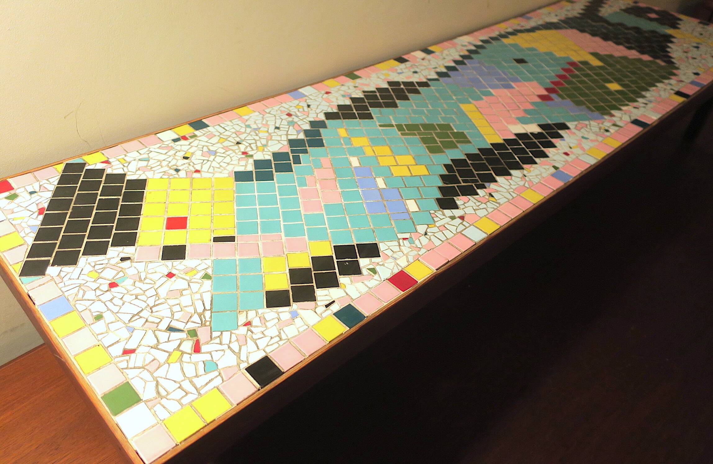 Mid century ceramic tiled patchwork long and low coffee table, 1960s