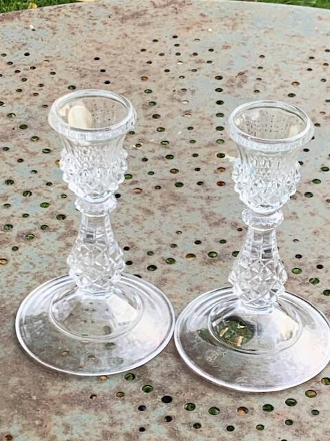 Pair of crystal candlesticks, darques crystal, diamond pattern, vintage Original label