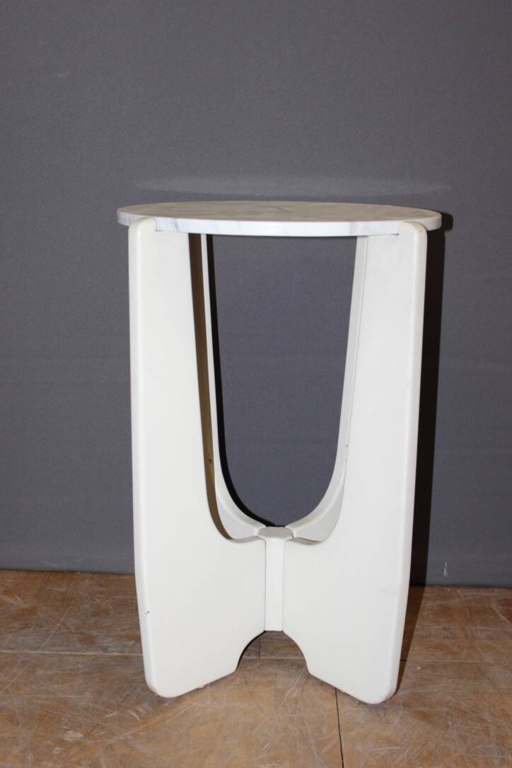 Pedestal Table In White Lacquered Wood And Marble Circa 1970