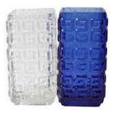 Deux vases vintage du milieu du siècle en cobalt et verre transparent Taalari / Tamara Aladin