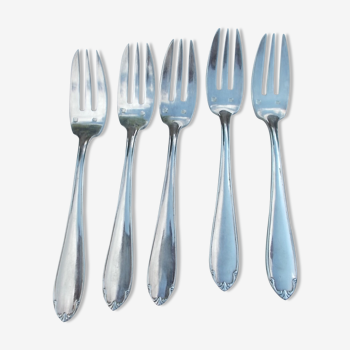 Set of 5 silver metal cake forks