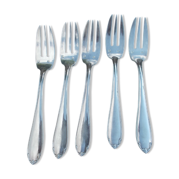 Ensemble de 5 fourchettes  à à gâteau en métal argenté