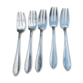 Set of 5 silver metal cake forks