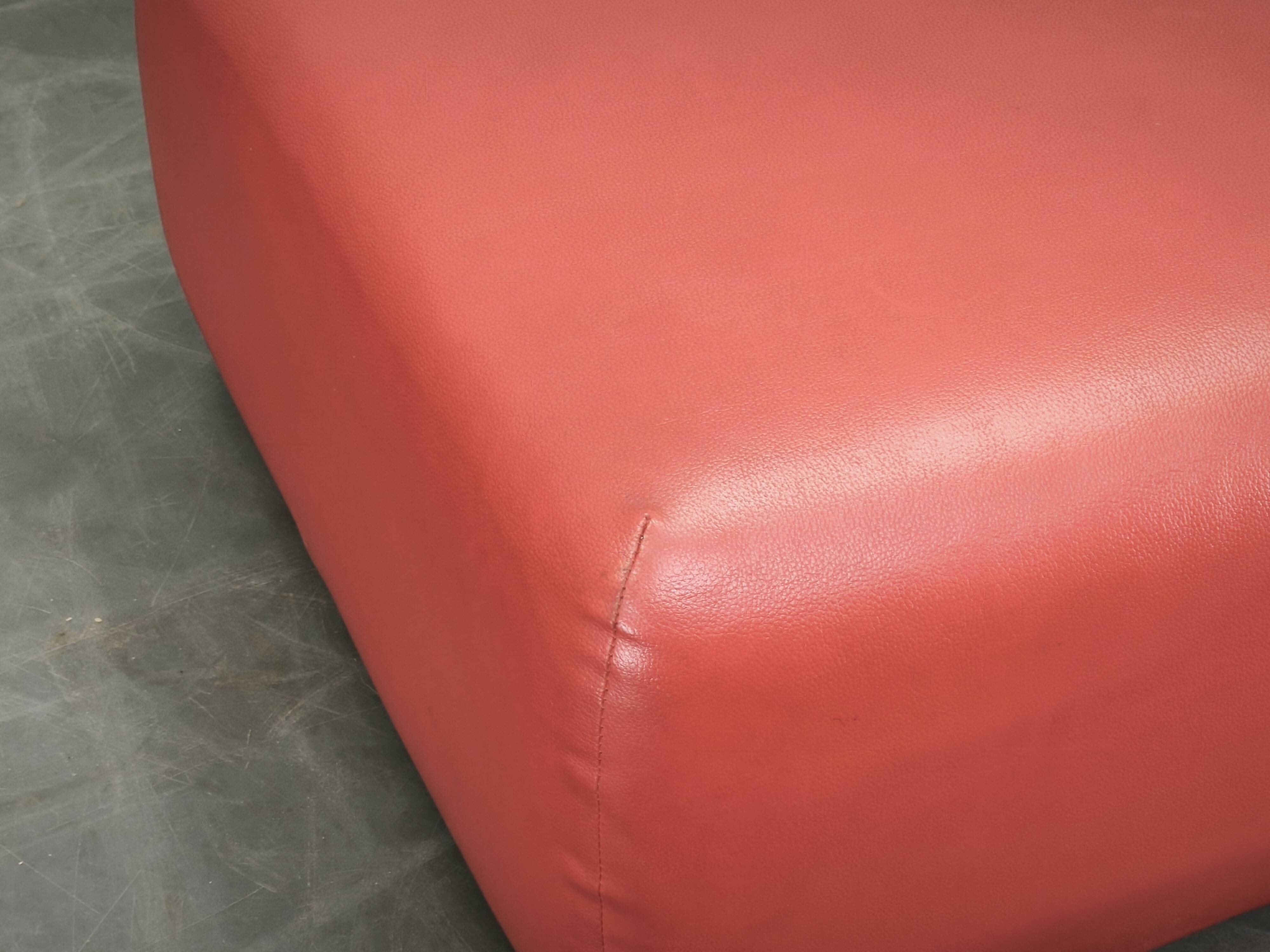 1980s Italian Postmodern Red Faux Leather Pouf Ottoman
